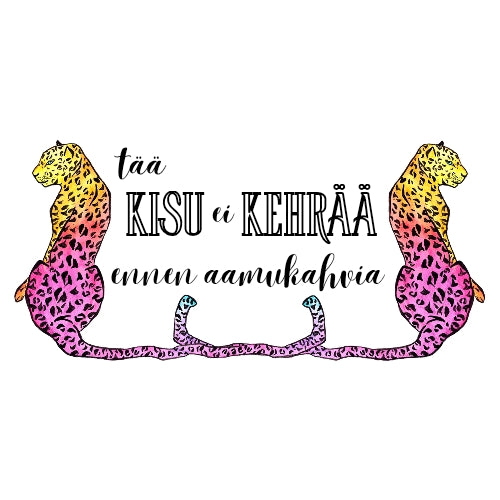 Tää kisu ei kehrää ennen aamukahvia - muki, valkoinen