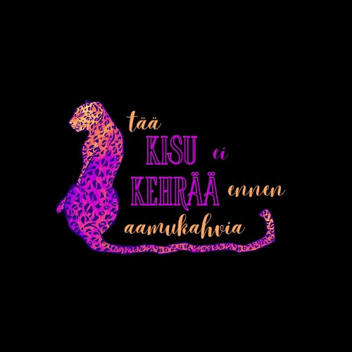 Tää kisu ei kehrää ennen aamukahvia - muki, musta