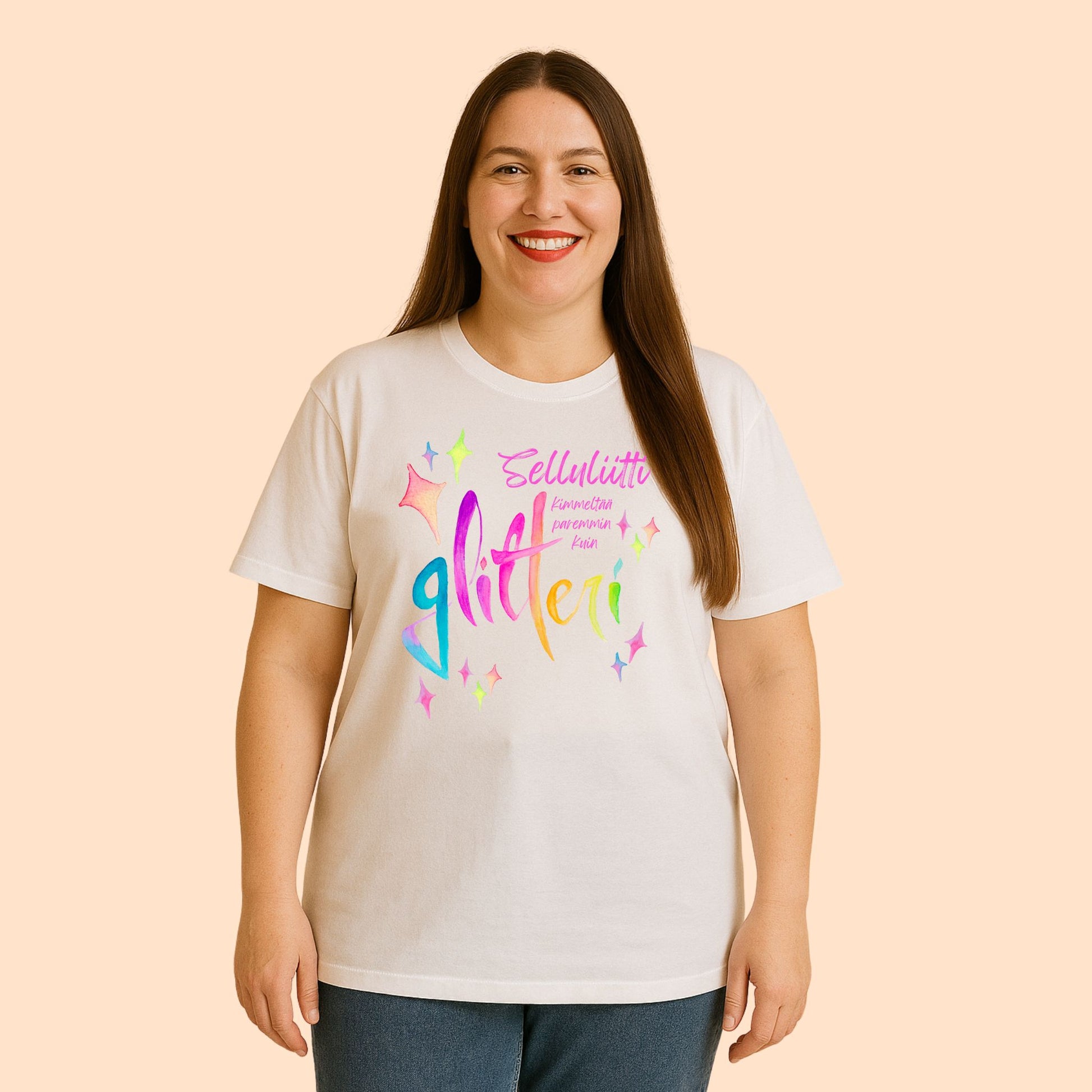 Selluliitti kimmeltää paremmin kuin glitteri - T-paita, pinkki printti, useita värejä