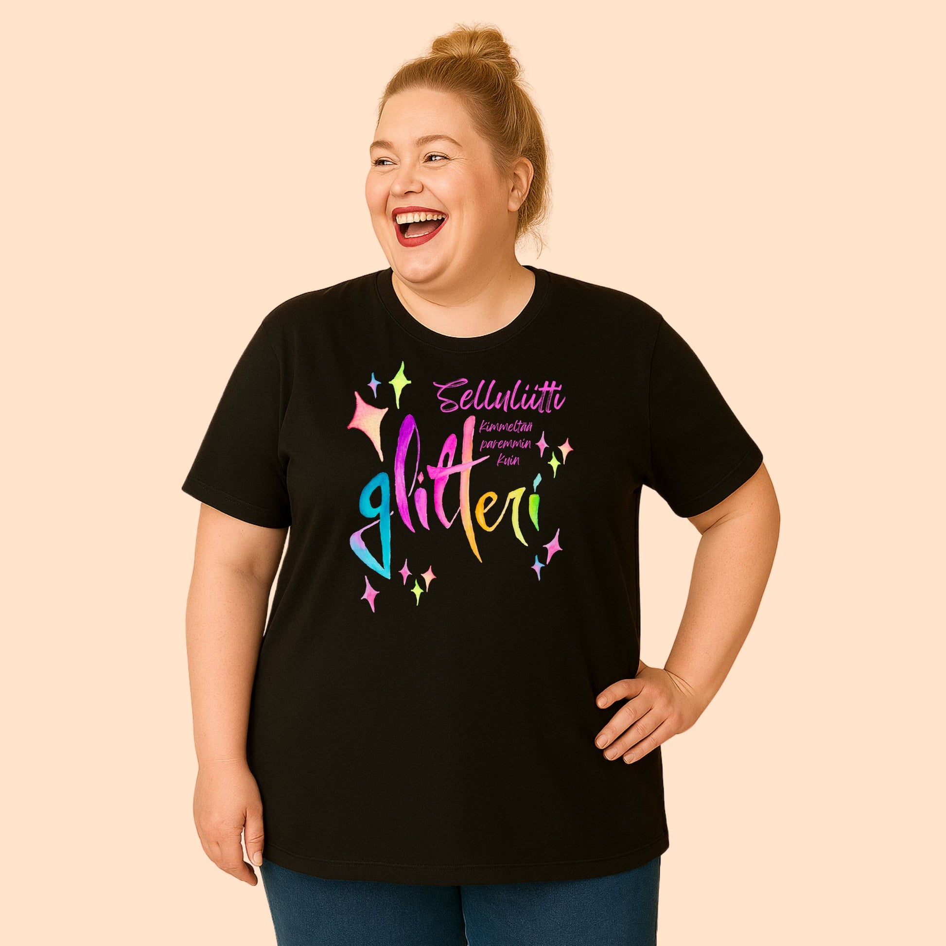 Selluliitti kimmeltää paremmin kuin glitteri - T-paita, pinkki printti, useita värejä