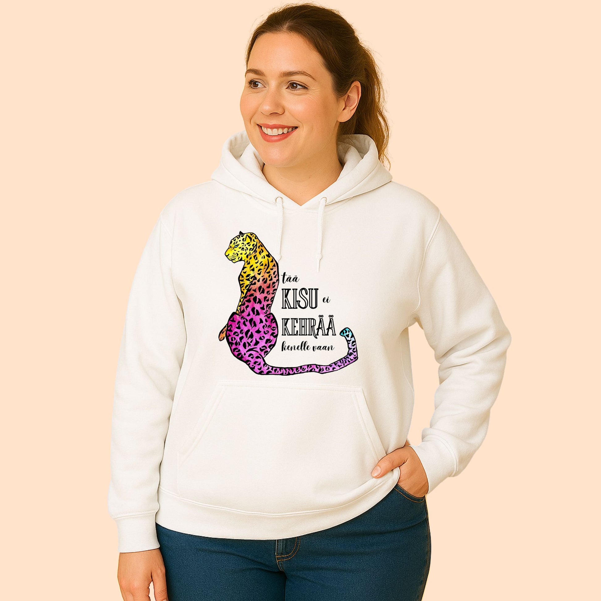 Tää kisu ei kehrää kenelle vaan - huppari, pinkki printti, useita värejä