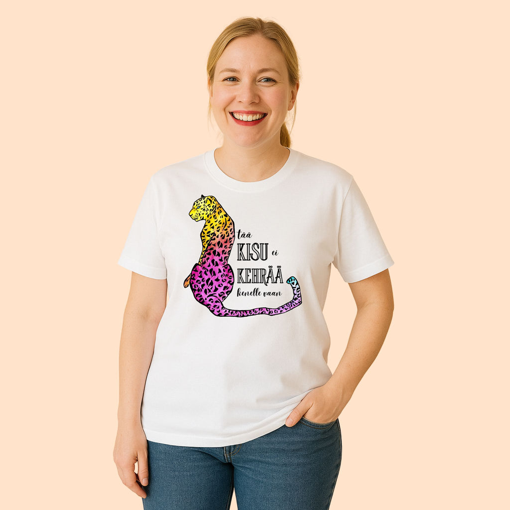 Tää kisu ei kehrää kenelle vaan - T-paita, pinkki printti
